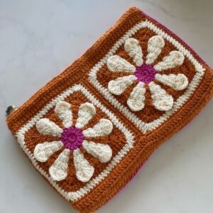 Crochet Floral Clutch in Orange and Cream